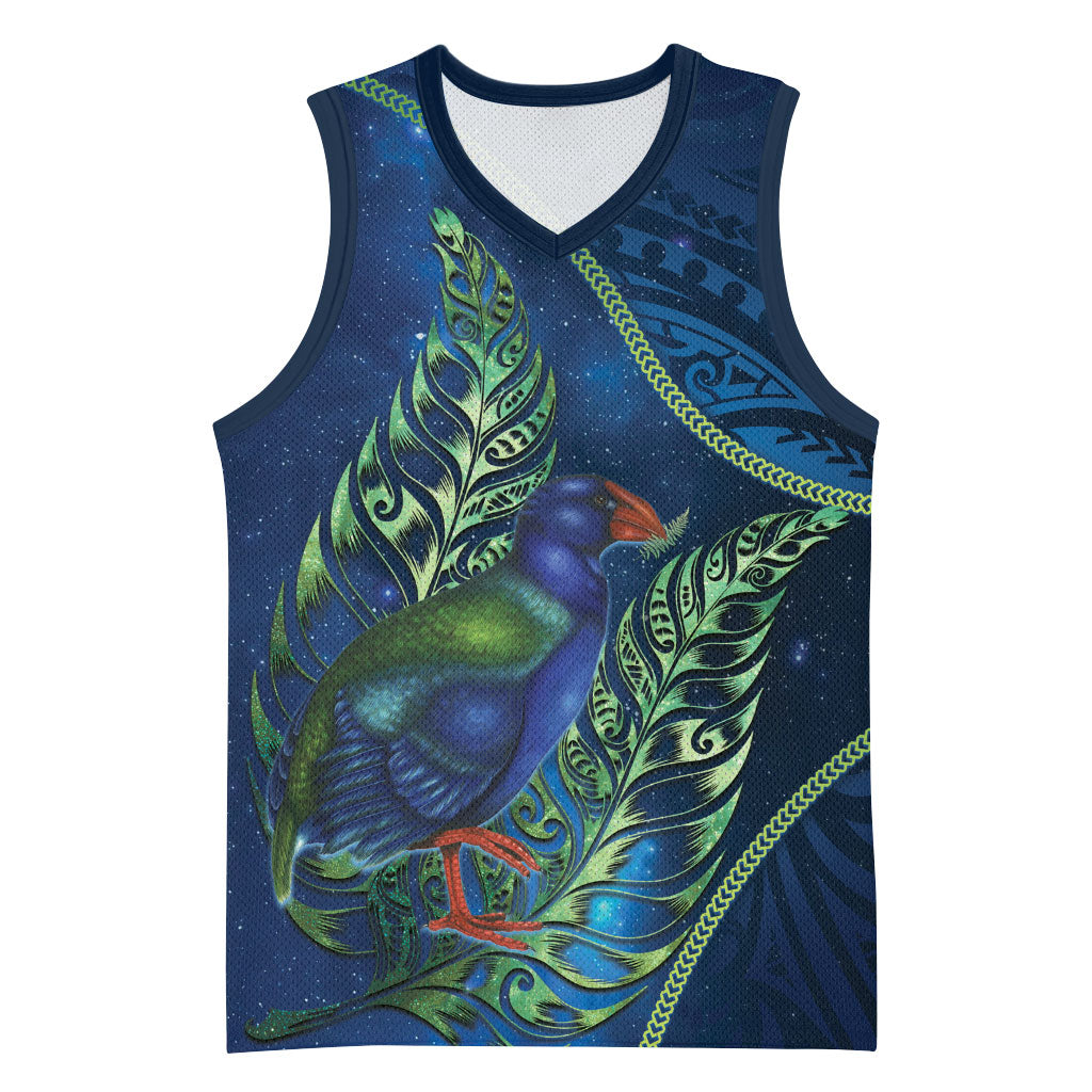 New Zealand Takahe Personalised Basketball Jersey Silver Fern Galaxy Polynesian Pattern LT22 Unisex Blue - Polynesian Pride