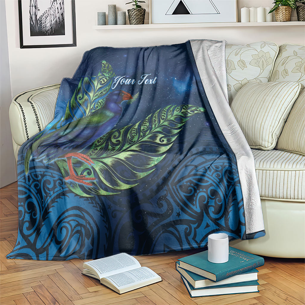 New Zealand Takahe Personalised Blanket Silver Fern Galaxy Polynesian Pattern LT22 Blue - Polynesian Pride