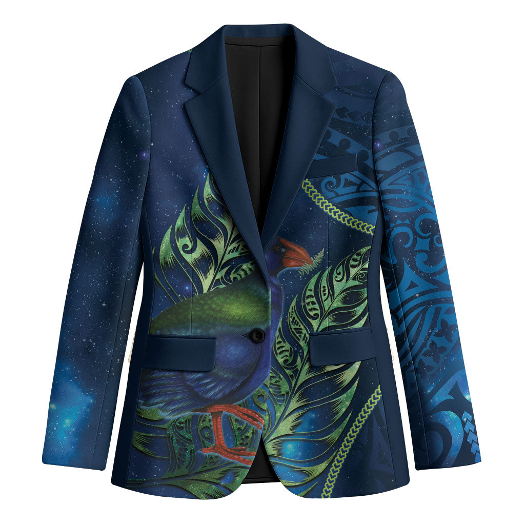 New Zealand Takahe Personalised Blazer Silver Fern Galaxy Polynesian Pattern LT22 Unisex Blue - Polynesian Pride