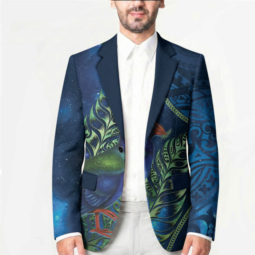 New Zealand Takahe Personalised Blazer Silver Fern Galaxy Polynesian Pattern LT22 - Polynesian Pride