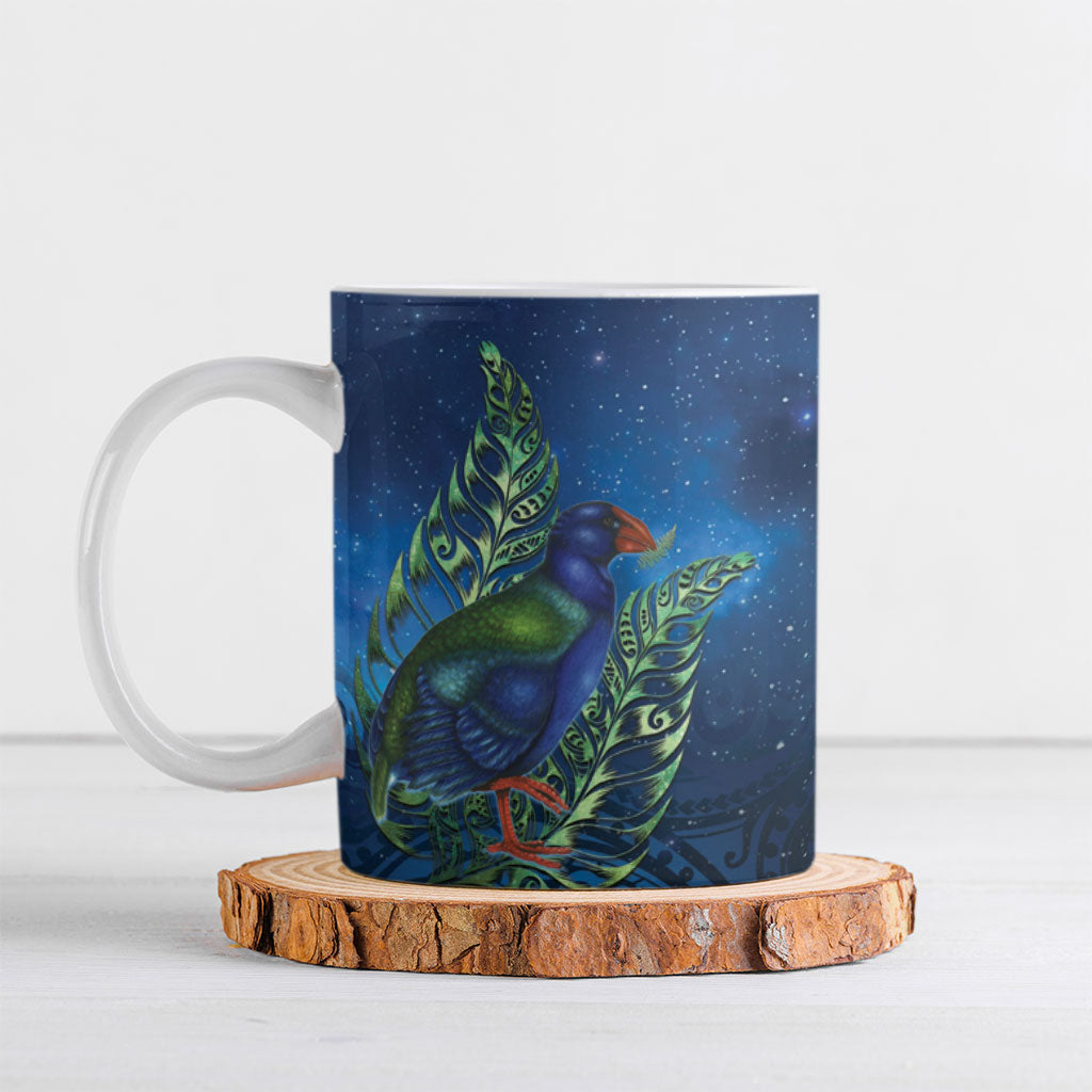 New Zealand Takahe Personalised Ceramic Mug Silver Fern Galaxy Polynesian Pattern LT22 Blue - Polynesian Pride