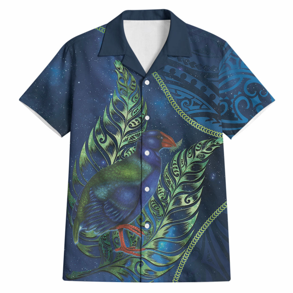 New Zealand Takahe Personalised Hawaiian Shirt Silver Fern Galaxy Polynesian Pattern LT22 Blue - Polynesian Pride