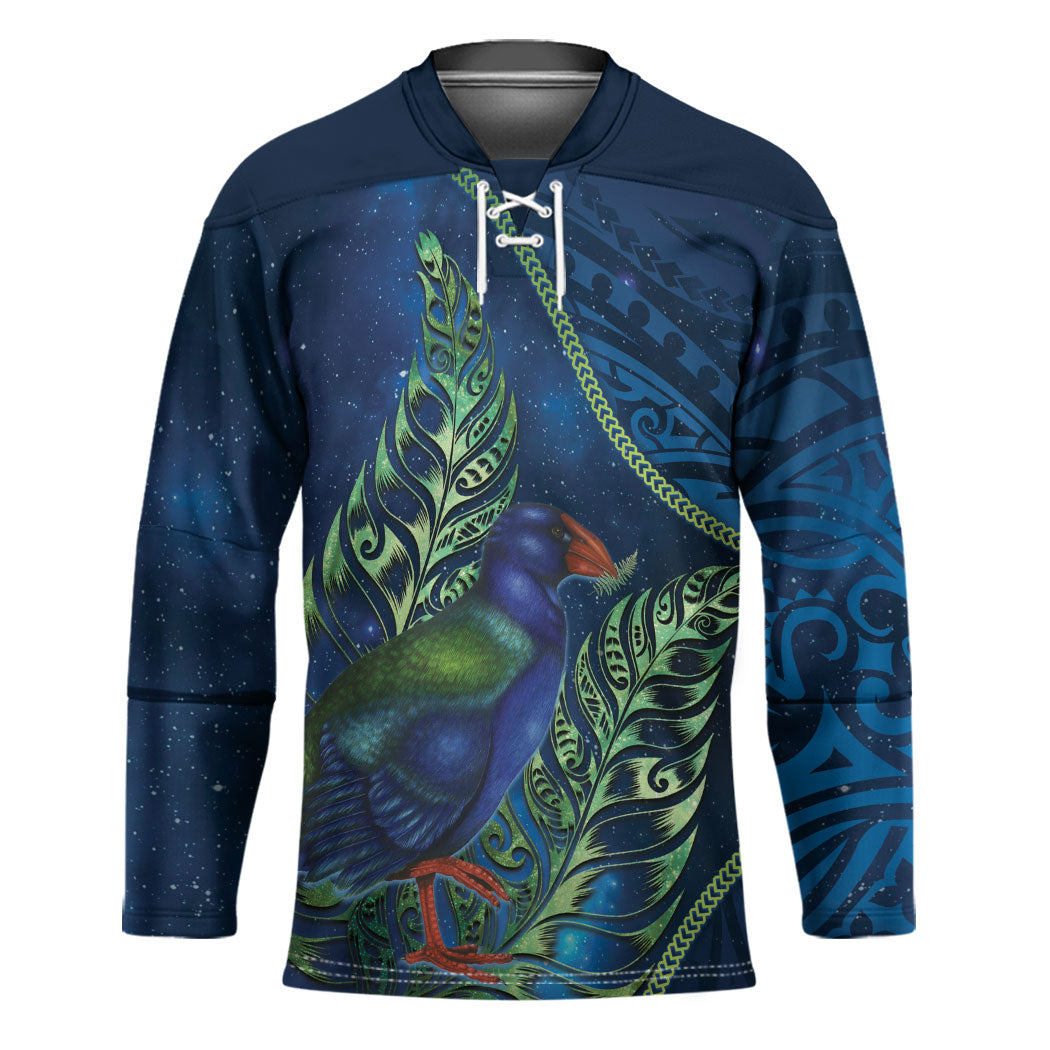 New Zealand Takahe Personalised Hockey Jersey Silver Fern Galaxy Polynesian Pattern LT22 Unisex Blue - Polynesian Pride