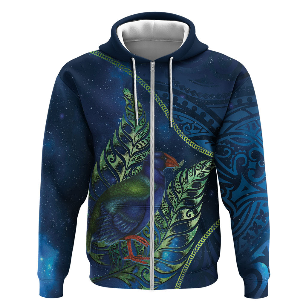 New Zealand Takahe Personalised Hoodie Silver Fern Galaxy Polynesian Pattern LT22 Zip Hoodie Blue - Polynesian Pride