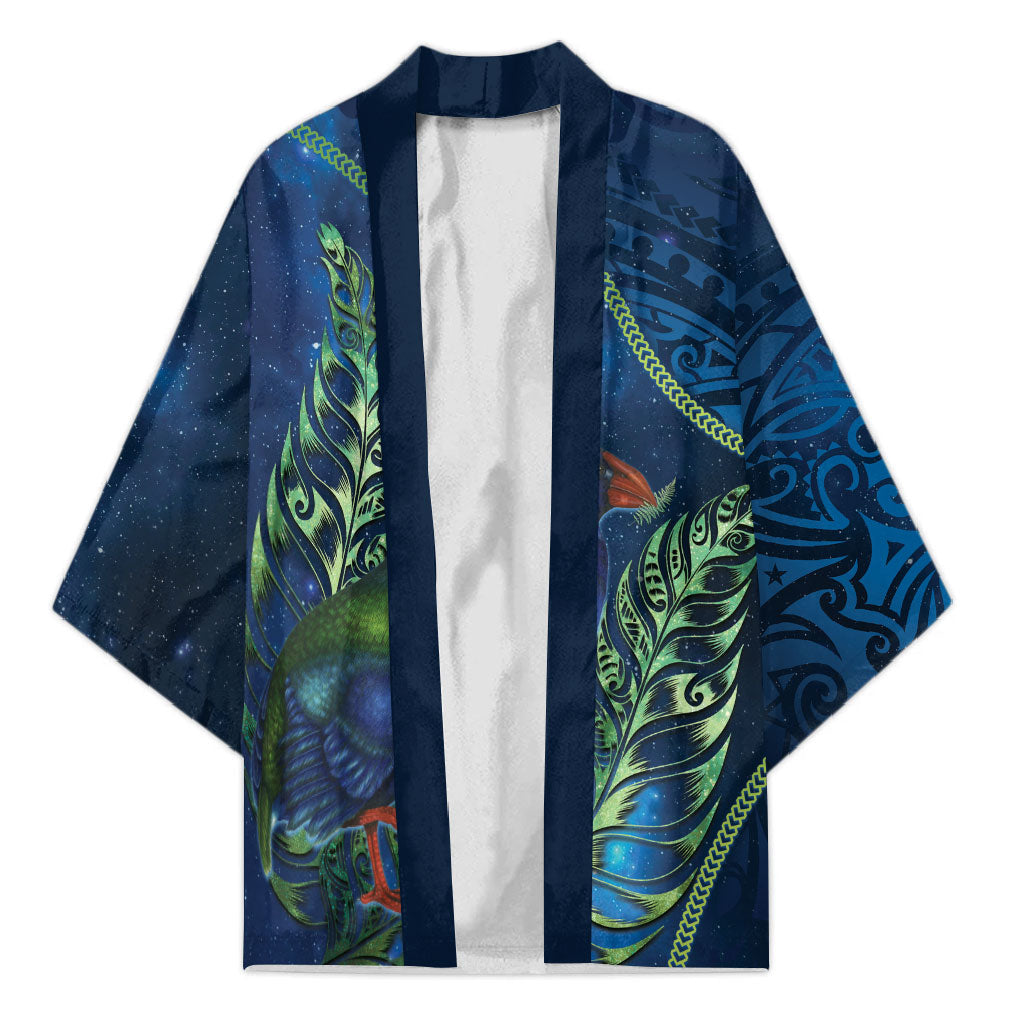 New Zealand Takahe Personalised Kimono Silver Fern Galaxy Polynesian Pattern LT22 Unisex Blue - Polynesian Pride