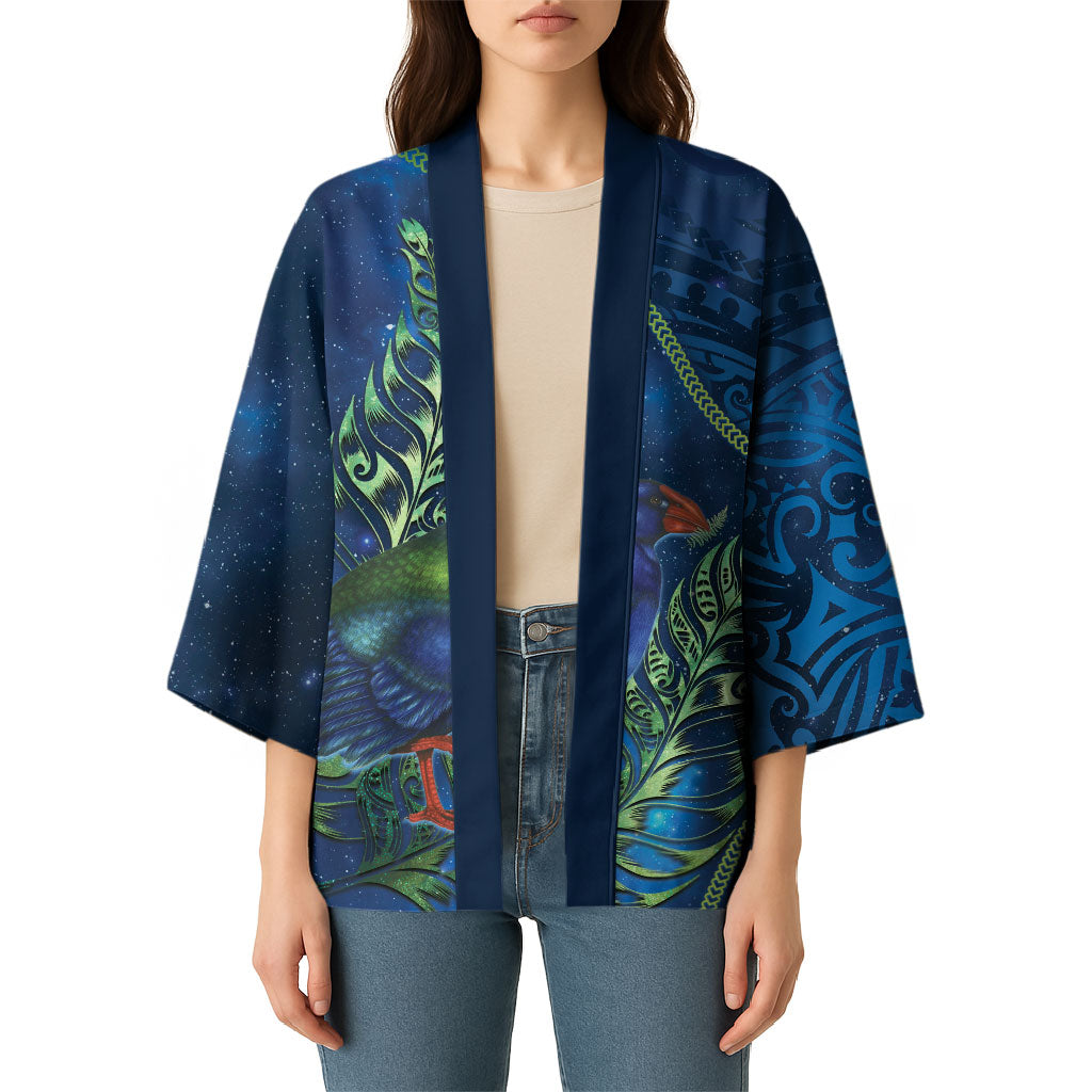 New Zealand Takahe Personalised Kimono Silver Fern Galaxy Polynesian Pattern LT22 - Polynesian Pride
