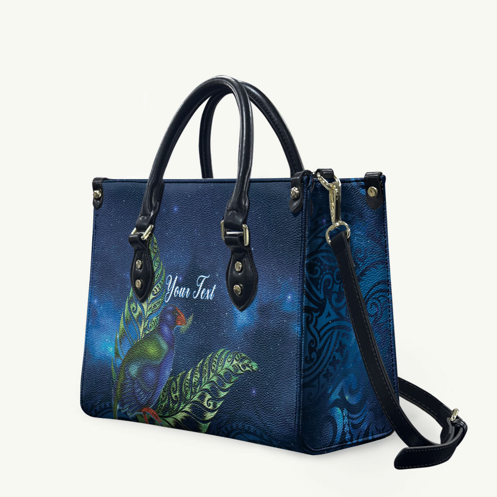 New Zealand Takahe Personalised Leather Bag Silver Fern Galaxy Polynesian Pattern LT22 Blue - Polynesian Pride