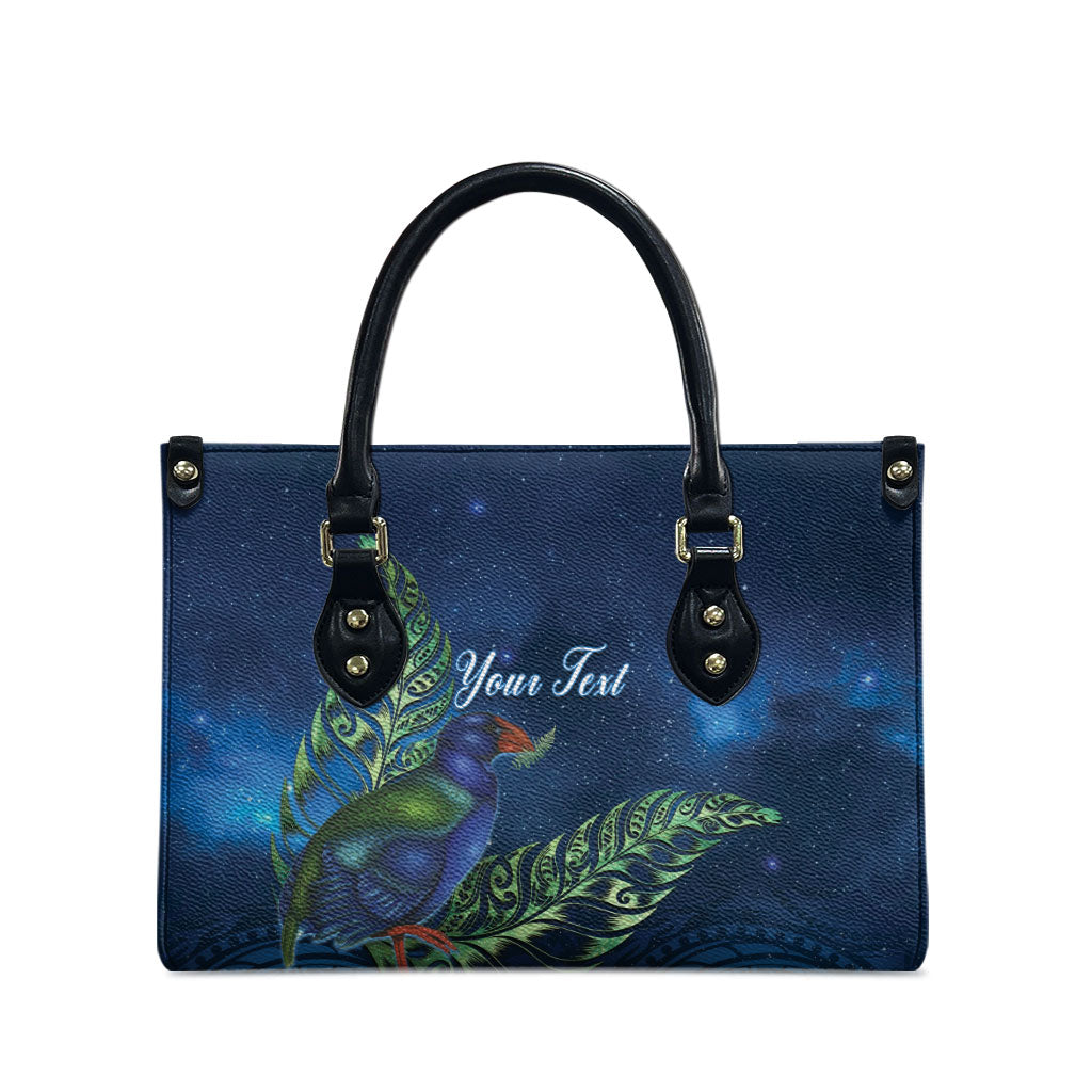 New Zealand Takahe Personalised Leather Bag Silver Fern Galaxy Polynesian Pattern LT22 - Polynesian Pride