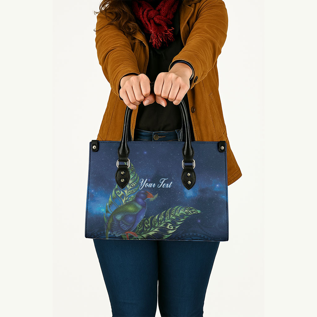 New Zealand Takahe Personalised Leather Bag Silver Fern Galaxy Polynesian Pattern LT22 - Polynesian Pride