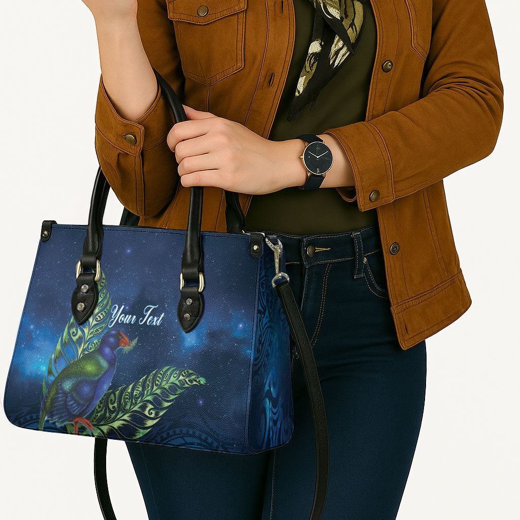 New Zealand Takahe Personalised Leather Bag Silver Fern Galaxy Polynesian Pattern LT22 - Polynesian Pride