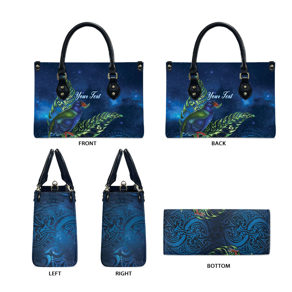 New Zealand Takahe Personalised Leather Bag Silver Fern Galaxy Polynesian Pattern LT22 - Polynesian Pride