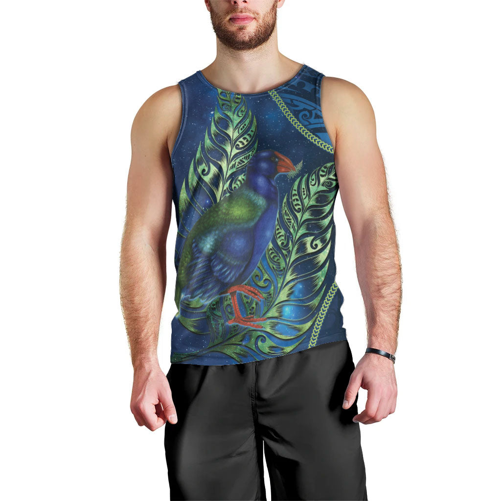 New Zealand Takahe Personalised Men Tank Top Silver Fern Galaxy Polynesian Pattern LT22 - Polynesian Pride