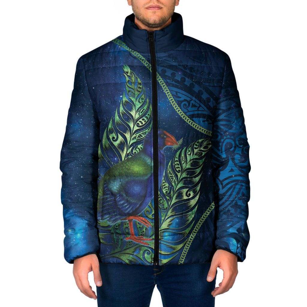 New Zealand Takahe Personalised Padded Jacket Silver Fern Galaxy Polynesian Pattern LT22 Men Blue - Polynesian Pride