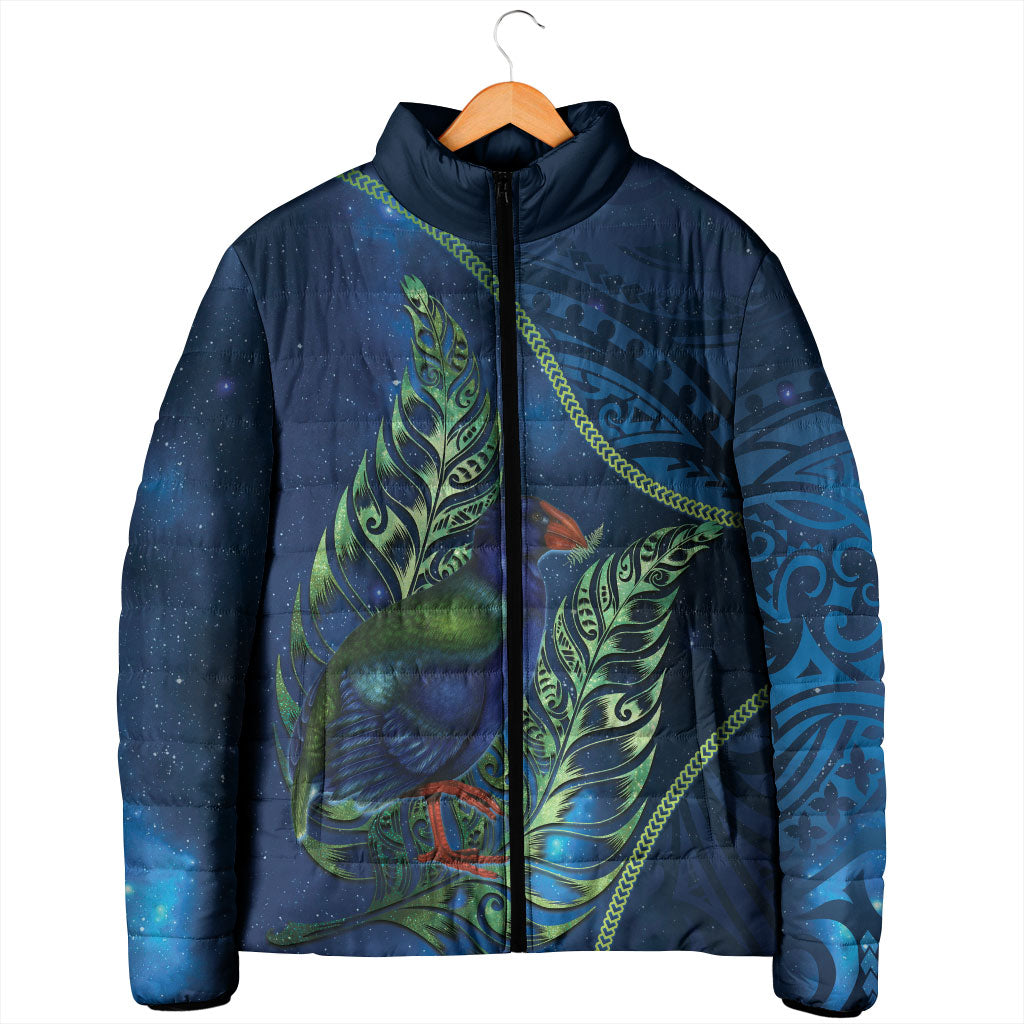New Zealand Takahe Personalised Padded Jacket Silver Fern Galaxy Polynesian Pattern LT22 - Polynesian Pride
