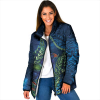 New Zealand Takahe Personalised Padded Jacket Silver Fern Galaxy Polynesian Pattern LT22 Women Blue - Polynesian Pride