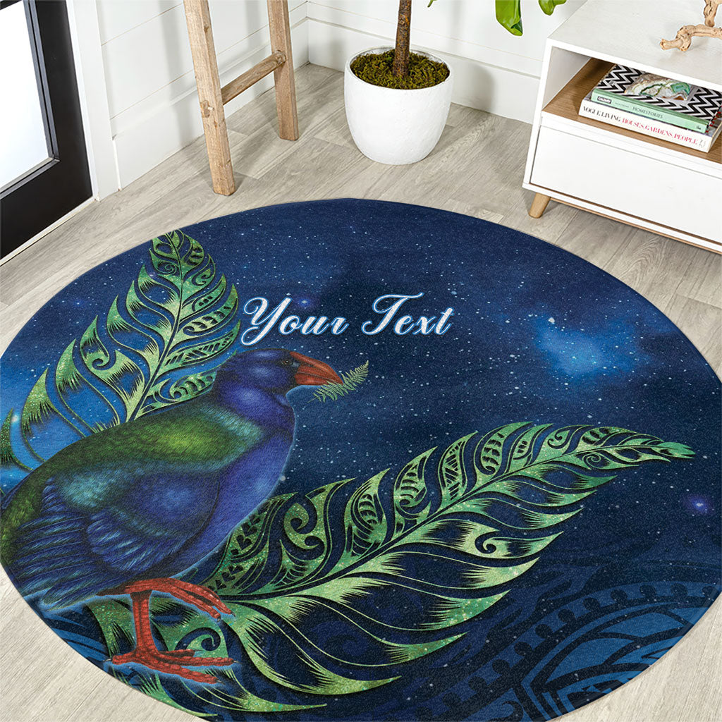 New Zealand Takahe Personalised Round Carpet Silver Fern Galaxy Polynesian Pattern LT22 Blue - Polynesian Pride