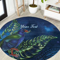 New Zealand Takahe Personalised Round Carpet Silver Fern Galaxy Polynesian Pattern LT22 Blue - Polynesian Pride