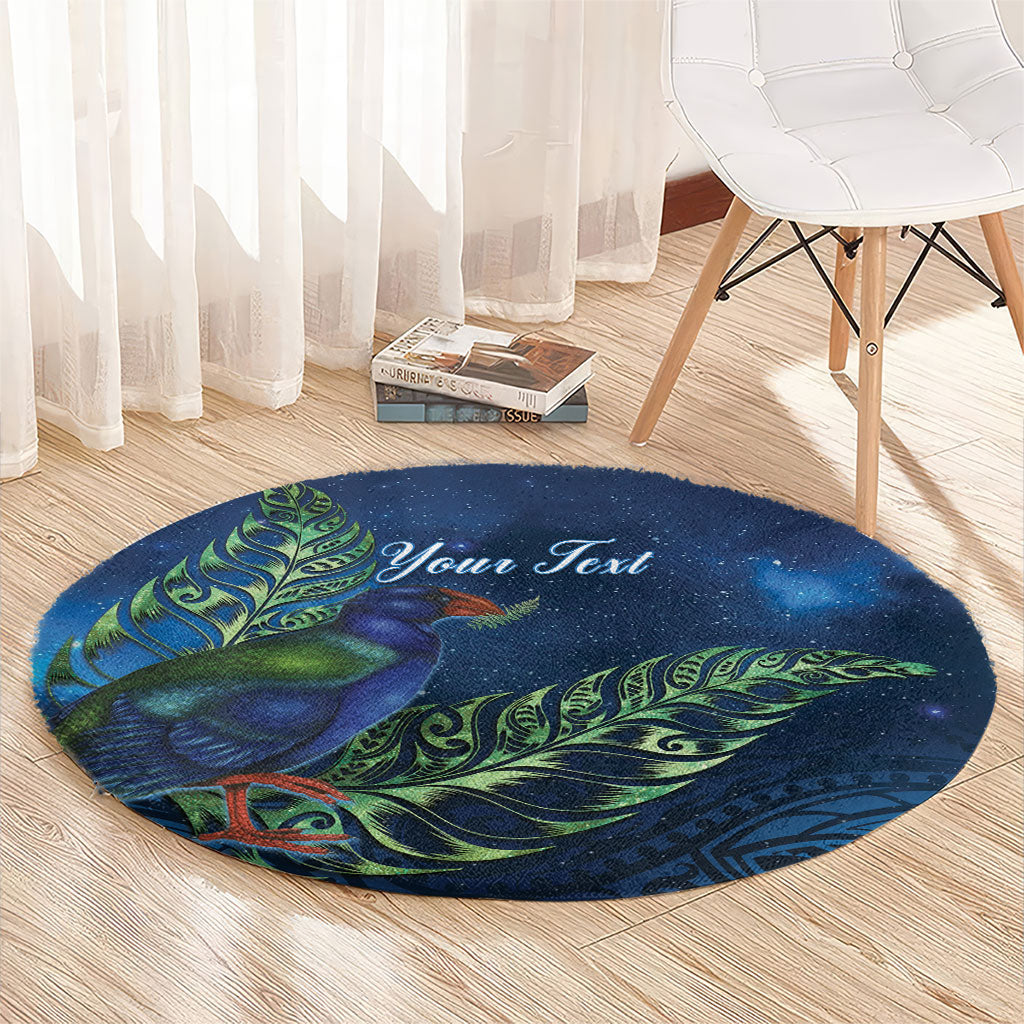 New Zealand Takahe Personalised Round Carpet Silver Fern Galaxy Polynesian Pattern LT22 - Polynesian Pride