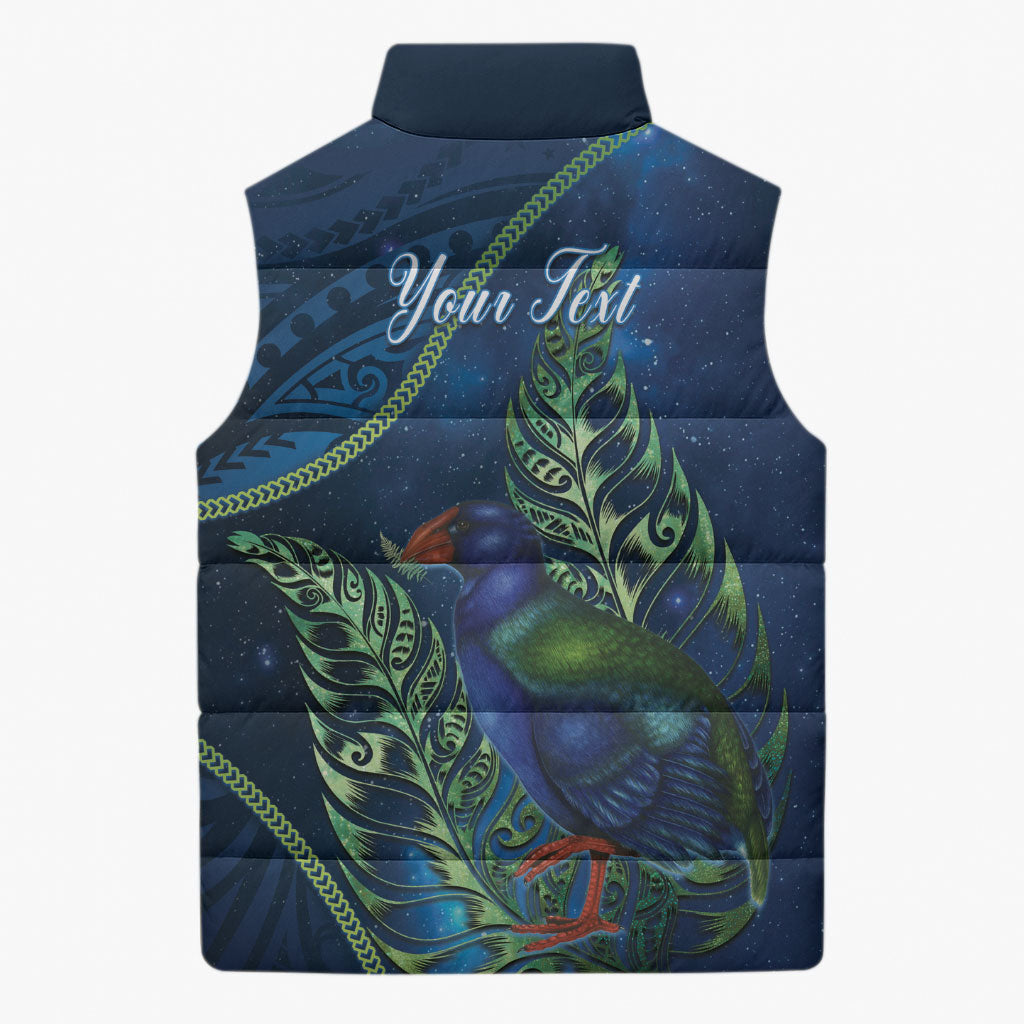 New Zealand Takahe Personalised Sleeveless Puffer Jacket Silver Fern Galaxy Polynesian Pattern LT22 - Polynesian Pride