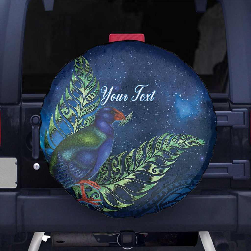 New Zealand Takahe Personalised Spare Tire Cover Silver Fern Galaxy Polynesian Pattern LT22 No hole Blue - Polynesian Pride