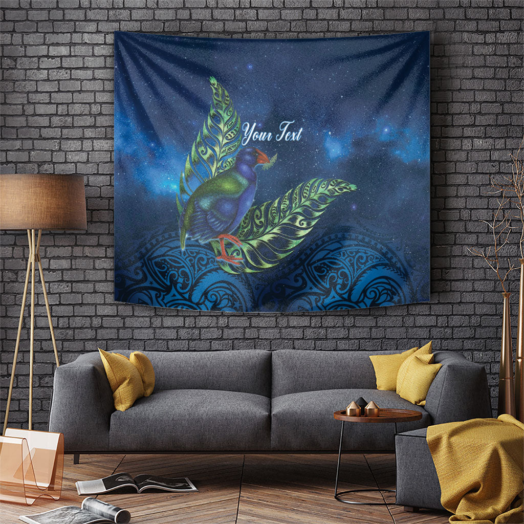 New Zealand Takahe Personalised Tapestry Silver Fern Galaxy Polynesian Pattern LT22 Blue - Polynesian Pride