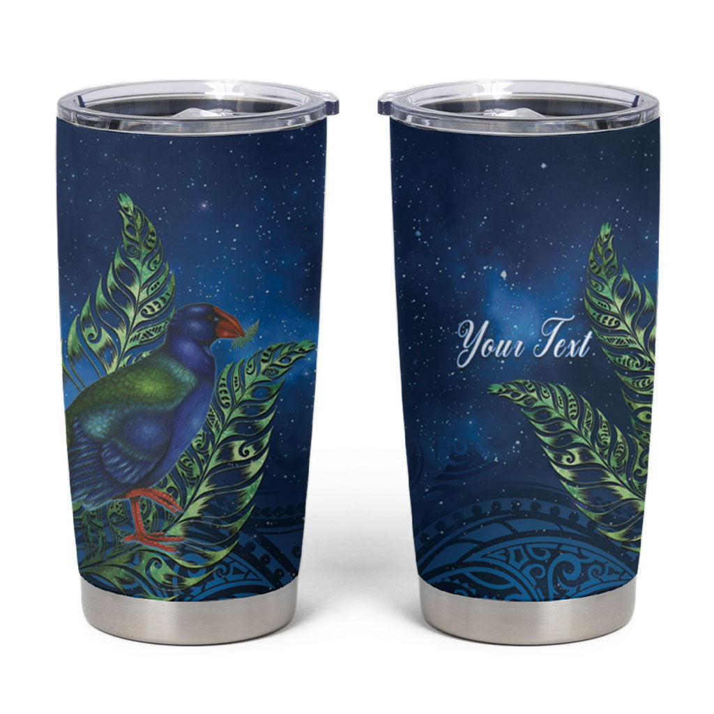 New Zealand Takahe Personalised Tumbler Cup Silver Fern Galaxy Polynesian Pattern LT22 Blue - Polynesian Pride