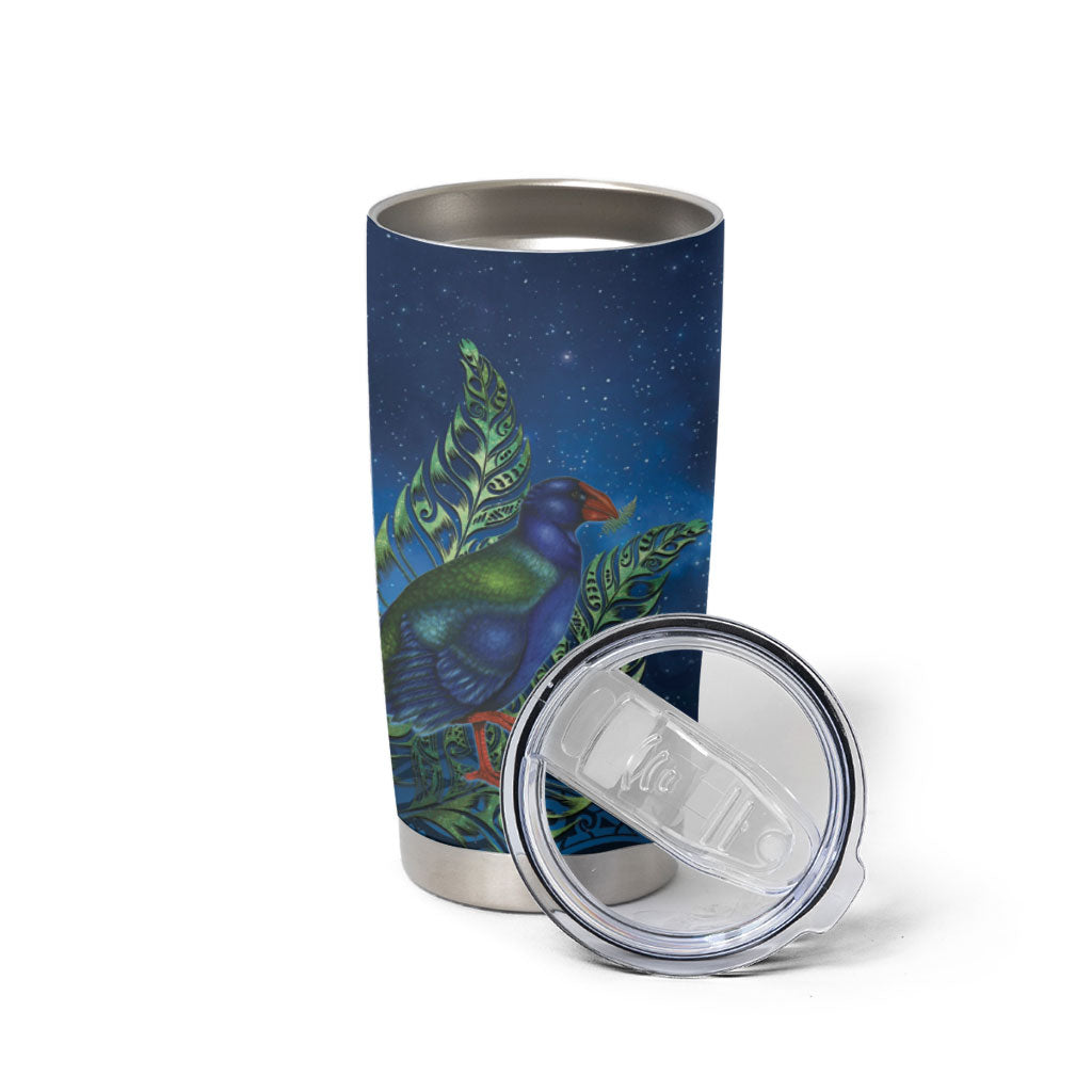 New Zealand Takahe Personalised Tumbler Cup Silver Fern Galaxy Polynesian Pattern LT22 - Polynesian Pride
