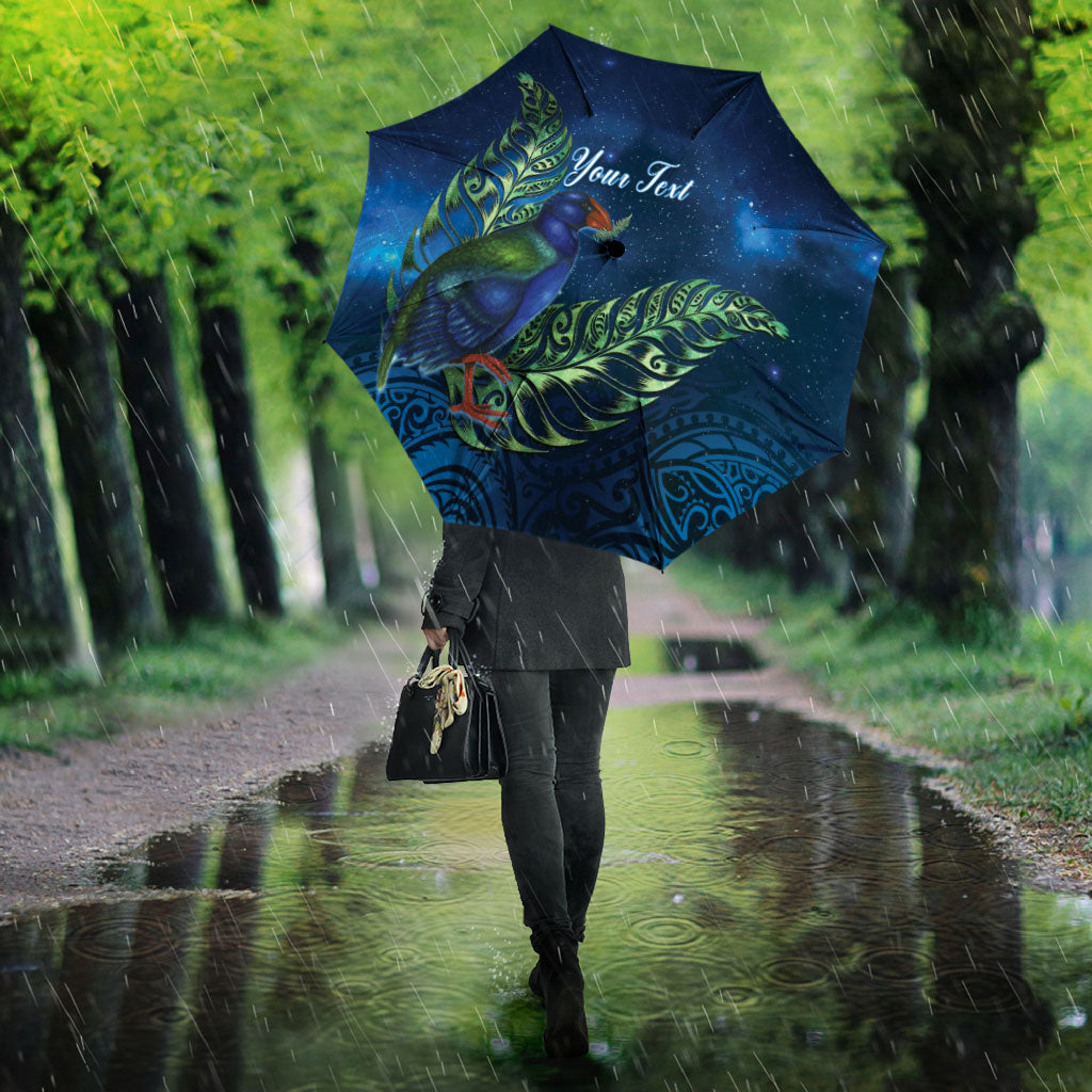 New Zealand Takahe Personalised Umbrella Silver Fern Galaxy Polynesian Pattern LT22 - Polynesian Pride