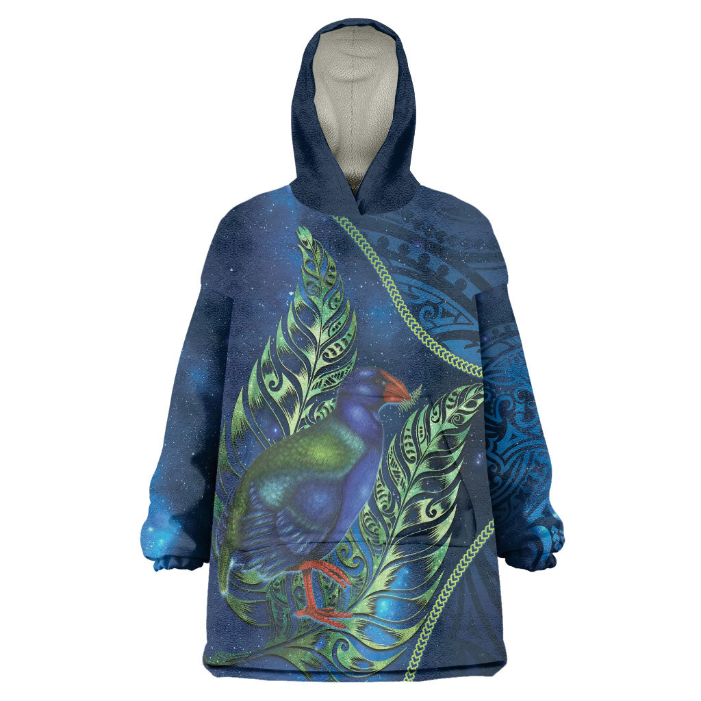 New Zealand Takahe Personalised Wearable Blanket Hoodie Silver Fern Galaxy Polynesian Pattern LT22 One Size Blue - Polynesian Pride