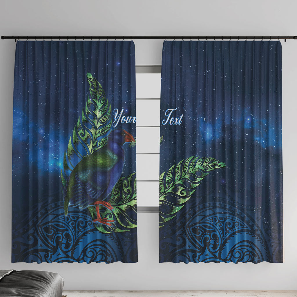 New Zealand Takahe Personalised Window Curtain Silver Fern Galaxy Polynesian Pattern LT22 With Hooks Blue - Polynesian Pride