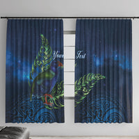 New Zealand Takahe Personalised Window Curtain Silver Fern Galaxy Polynesian Pattern LT22 With Hooks Blue - Polynesian Pride