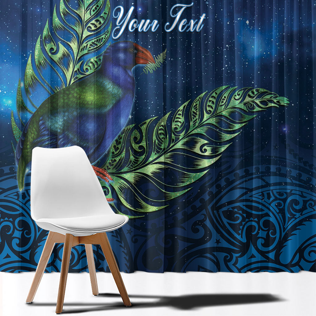 New Zealand Takahe Personalised Window Curtain Silver Fern Galaxy Polynesian Pattern LT22 - Polynesian Pride