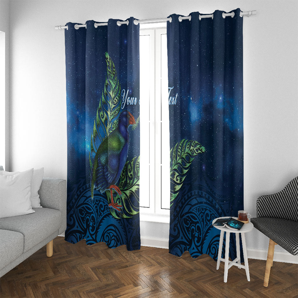 New Zealand Takahe Personalised Window Curtain Silver Fern Galaxy Polynesian Pattern LT22 With Grommets Blue - Polynesian Pride