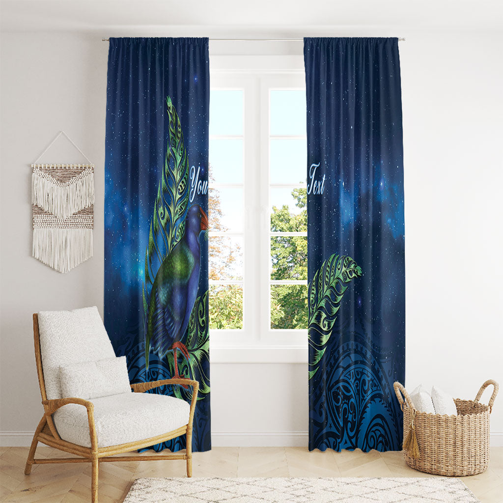 New Zealand Takahe Personalised Window Curtain Silver Fern Galaxy Polynesian Pattern LT22 - Polynesian Pride