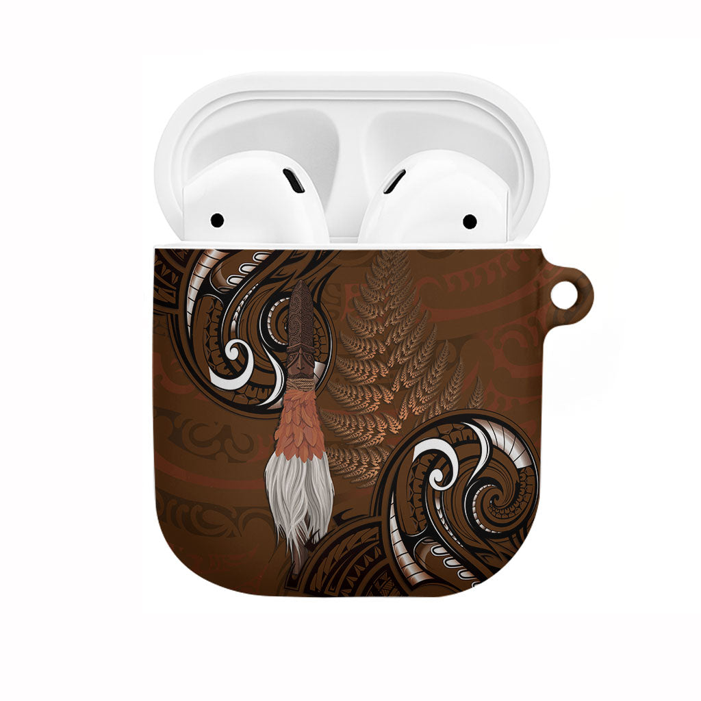 New Zealand Taiaha AirPods Case Maori Weapon Silver Fern Maori Pattern LT22 Brown - Polynesian Pride