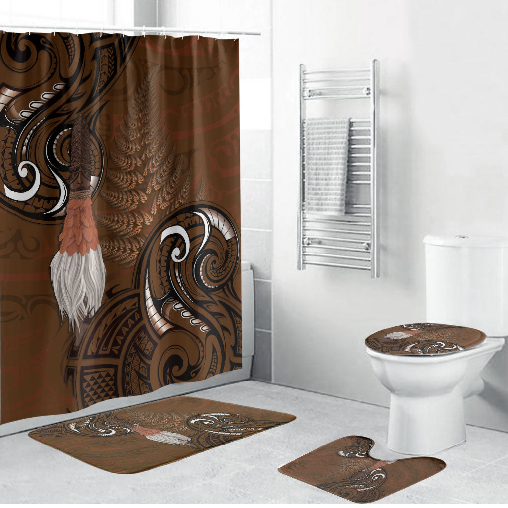 New Zealand Taiaha Bathroom Set Maori Weapon Silver Fern Maori Pattern LT22 Bathroom Set (4 pcs) Brown - Polynesian Pride