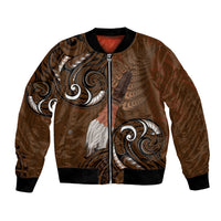 New Zealand Taiaha Bomber Jacket Maori Weapon Silver Fern Maori Pattern LT22 Unisex Brown - Polynesian Pride