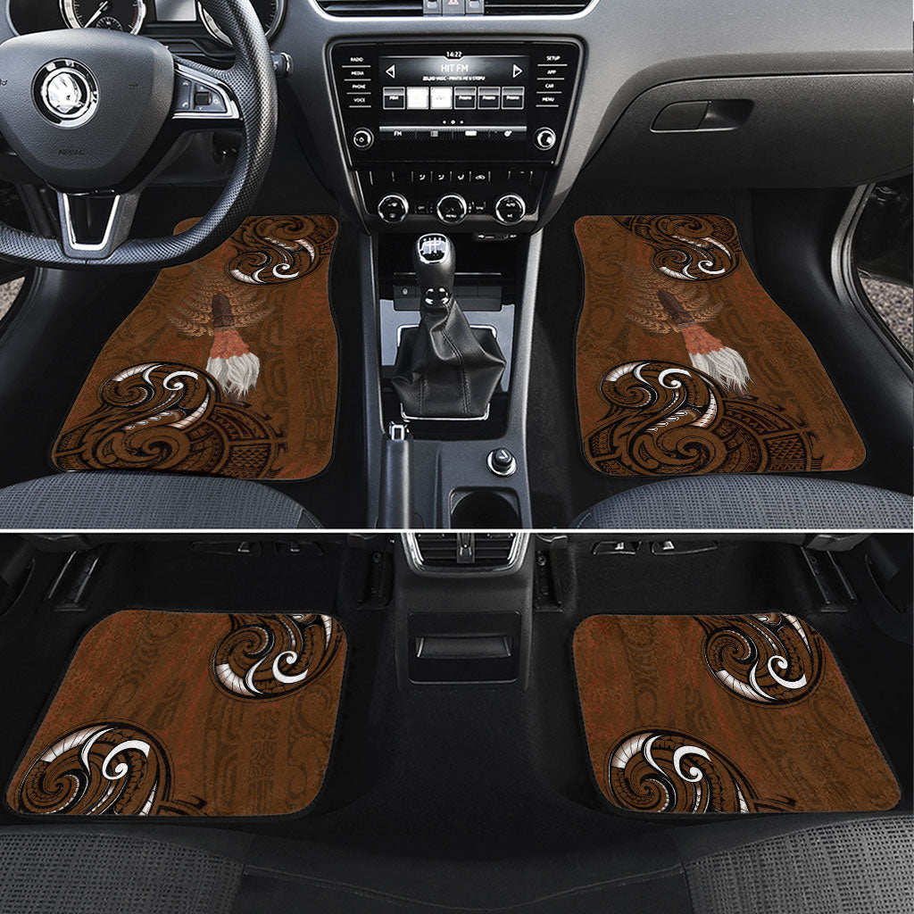 New Zealand Taiaha Car Mats Maori Weapon Silver Fern Maori Pattern LT22 Set 4pcs Brown - Polynesian Pride