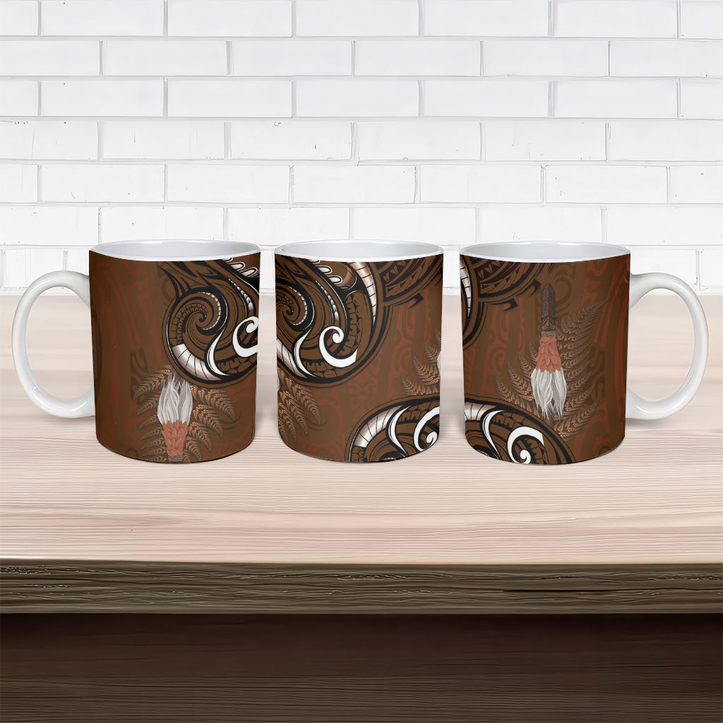 New Zealand Taiaha Ceramic Mug Maori Weapon Silver Fern Maori Pattern LT22 - Polynesian Pride