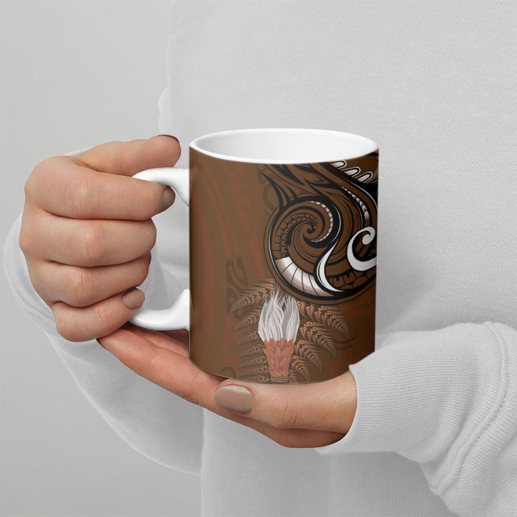 New Zealand Taiaha Ceramic Mug Maori Weapon Silver Fern Maori Pattern LT22 - Polynesian Pride