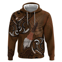 New Zealand Taiaha Hoodie Maori Weapon Silver Fern Maori Pattern LT22 Pullover Hoodie Brown - Polynesian Pride