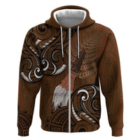 New Zealand Taiaha Hoodie Maori Weapon Silver Fern Maori Pattern LT22 Zip Hoodie Brown - Polynesian Pride