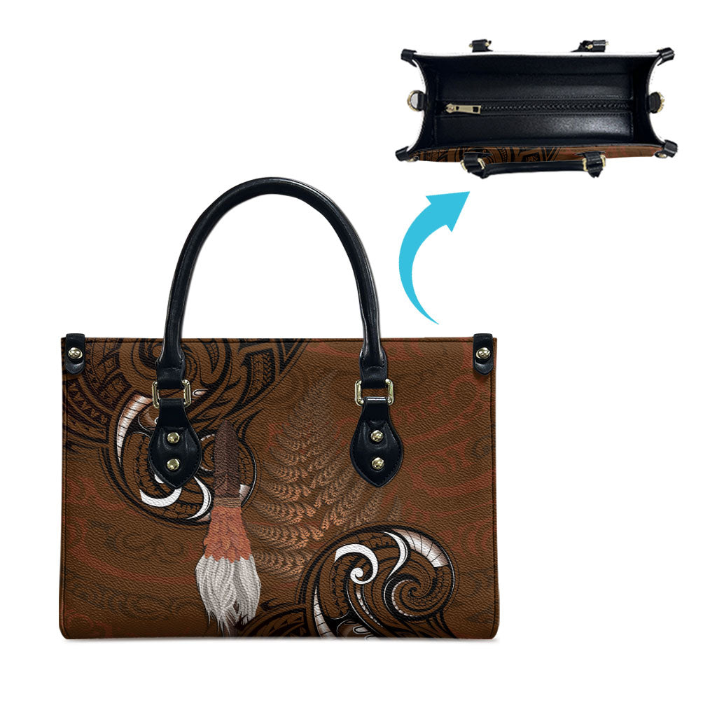 New Zealand Taiaha Leather Bag Maori Weapon Silver Fern Maori Pattern LT22 - Polynesian Pride