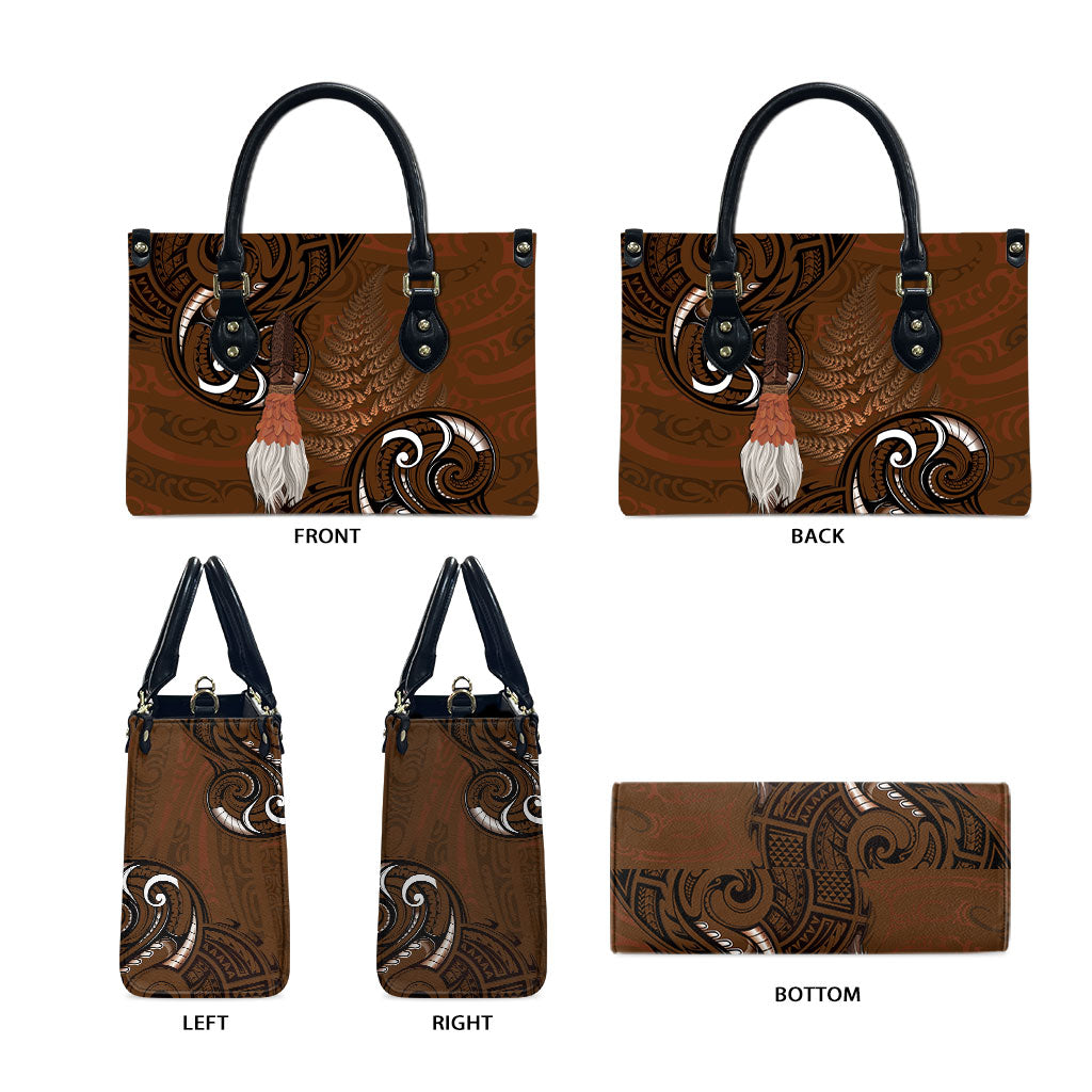 New Zealand Taiaha Leather Bag Maori Weapon Silver Fern Maori Pattern LT22 - Polynesian Pride