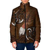 New Zealand Taiaha Padded Jacket Maori Weapon Silver Fern Maori Pattern LT22 Men Brown - Polynesian Pride