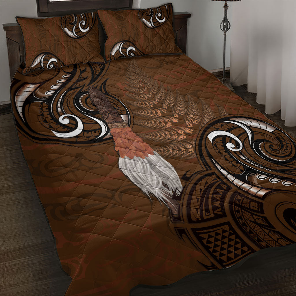New Zealand Taiaha Quilt Bed Set Maori Weapon Silver Fern Maori Pattern LT22 Brown - Polynesian Pride