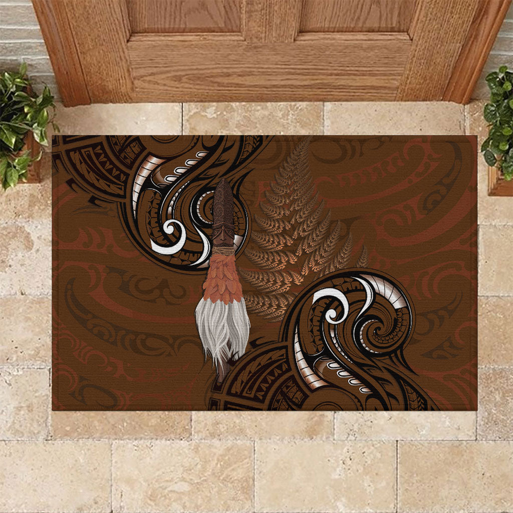 New Zealand Taiaha Rubber Doormat Maori Weapon Silver Fern Maori Pattern LT22 Brown - Polynesian Pride