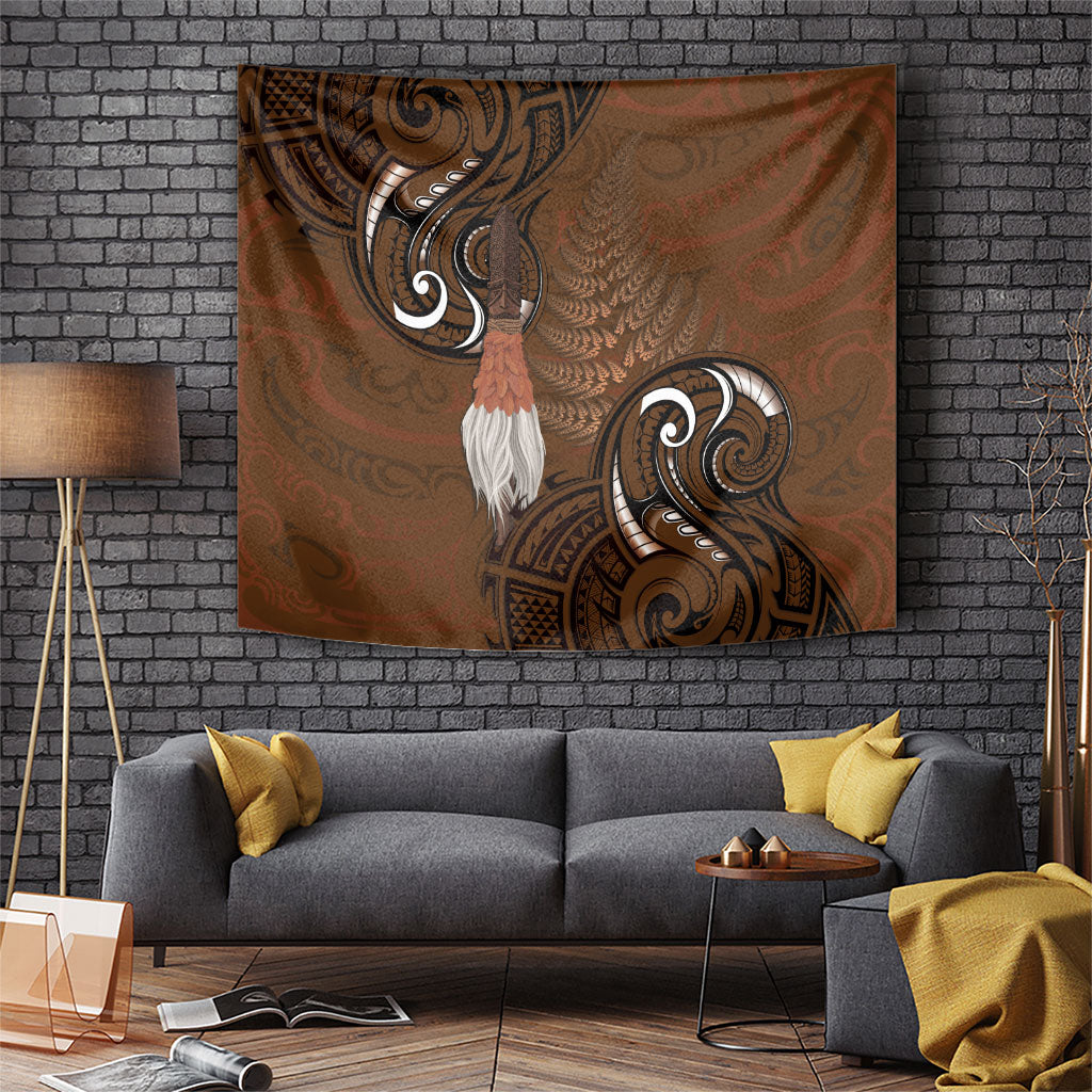 New Zealand Taiaha Tapestry Maori Weapon Silver Fern Maori Pattern LT22 Brown - Polynesian Pride