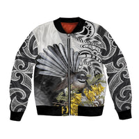 New Zealand Fantail Bird Bomber Jacket Maori Piwakawaka Kowhai Maori Pattern LT22 Unisex Grey - Polynesian Pride