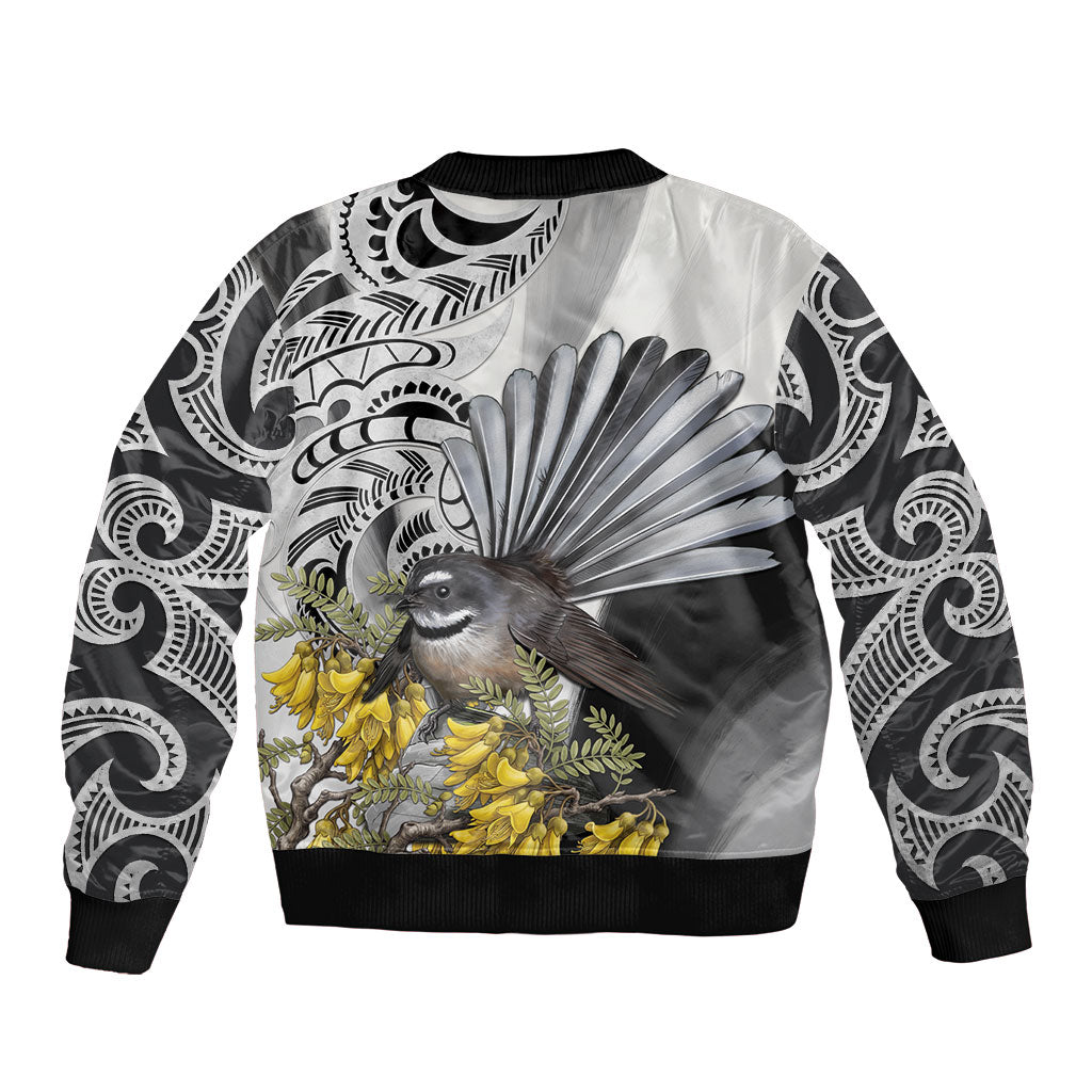 New Zealand Fantail Bird Bomber Jacket Maori Piwakawaka Kowhai Maori Pattern LT22 - Polynesian Pride